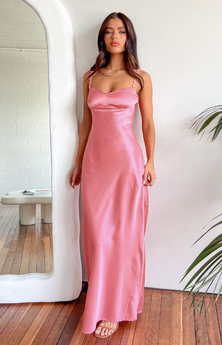 Marbelle Pink Satin Maxi Dress