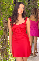 Marbelle Red Satin Mini Dress Image