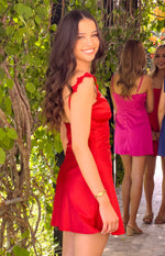 Marbelle Red Satin Mini Dress Image