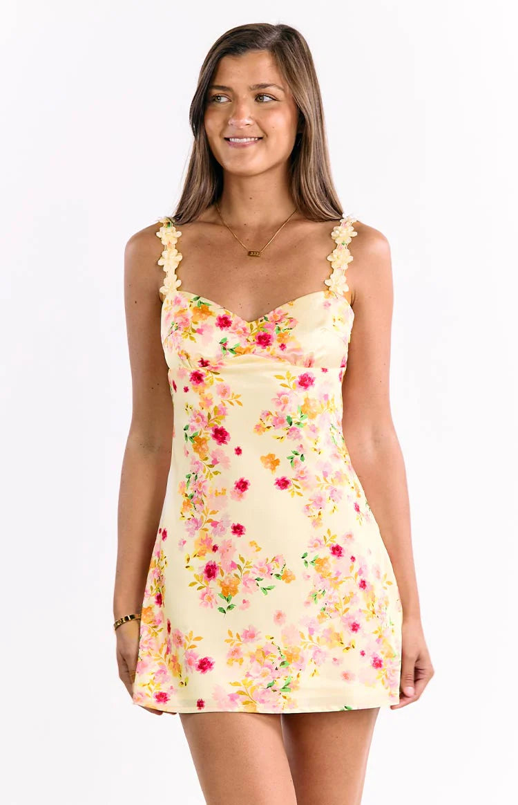 marbelle madison floral mini dress Marbelle Pink Floral Satin Print Mini Dress - US 14