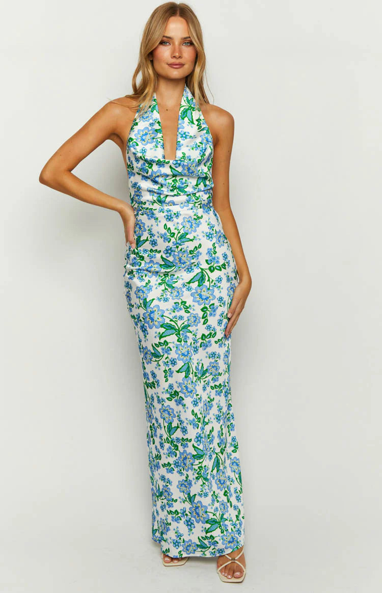 Marcella Blue Floral Formal Maxi Dress - US 6 | Beginning Boutique Exclusive Marcella Blue Floral Formal Maxi Dress - US 6 | Beginning Boutique Exclusive