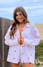 Margarita White Strawberry Embroidered Long Sleeve Shirt Image