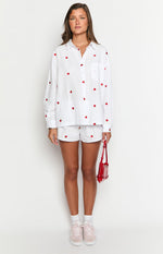 Margarita White Strawberry Embroidered Long Sleeve Shirt Image