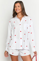 Margarita White Strawberry Embroidered Long Sleeve Shirt Image