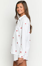 Margarita White Strawberry Embroidered Long Sleeve Shirt Image
