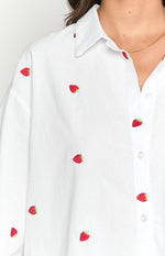 Margarita White Strawberry Embroidered Long Sleeve Shirt Image
