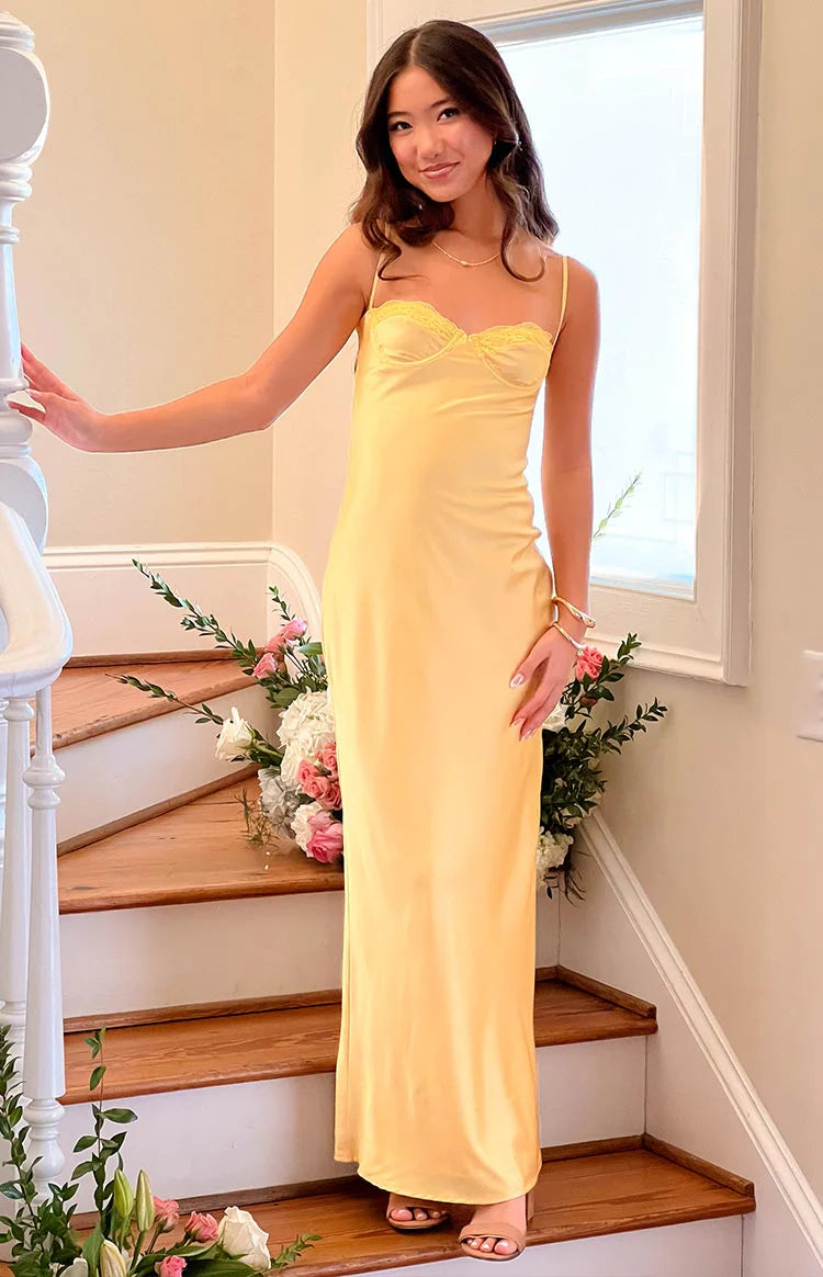 Mariana Yellow Lace Bust Midi Dress - US 6 | Beginning Boutique exclusive Mariana Yellow Lace Bust Midi Dress - US 6 | Beginning Boutique exclusive