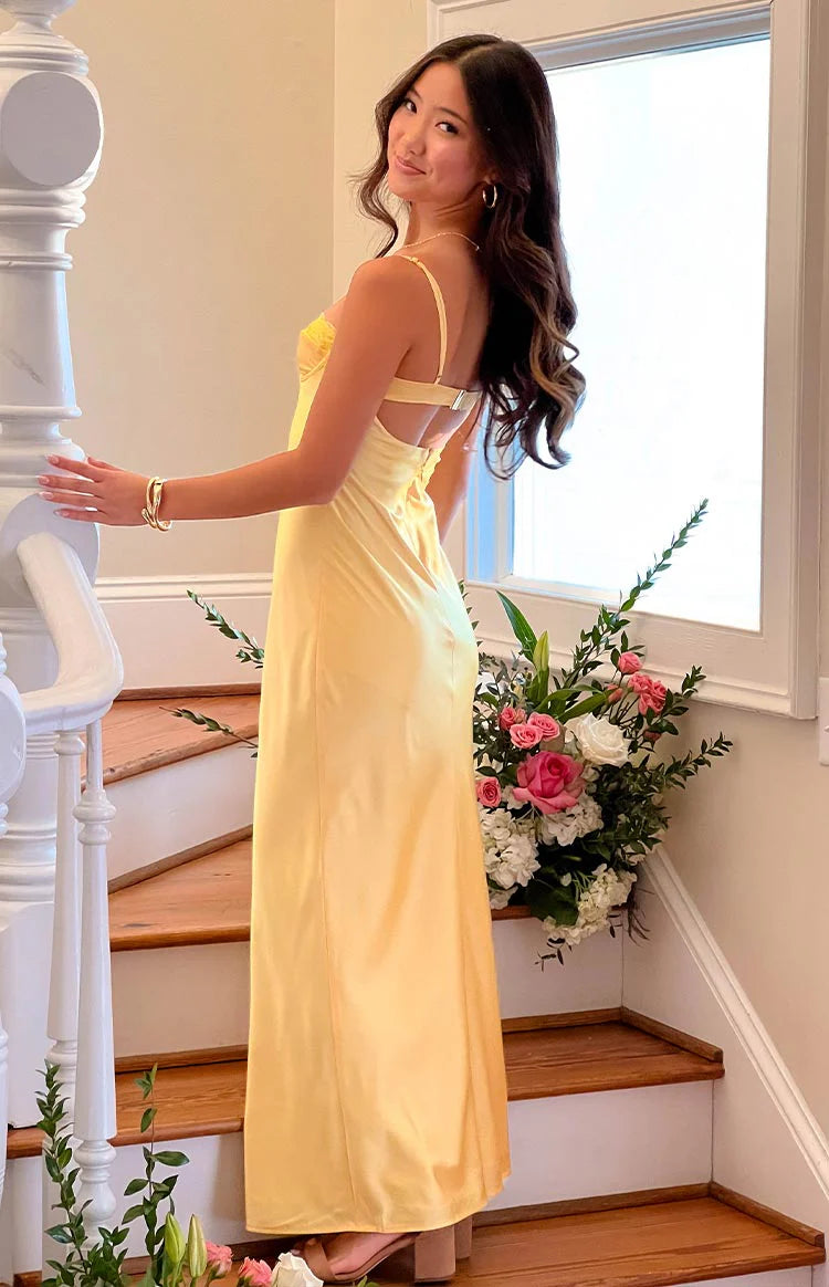 Mariana Yellow Lace Bust Midi Dress - US 6 | Beginning Boutique exclusive Mariana Yellow Lace Bust Midi Dress - US 6 | Beginning Boutique exclusive