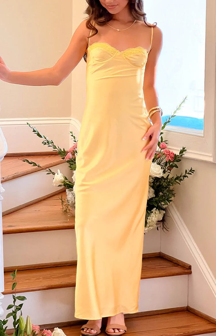 Mariana Yellow Lace Bust Midi Dress - US 6 | Beginning Boutique Exclusive Mariana Yellow Lace Bust Midi Dress - US 6 | Beginning Boutique Exclusive