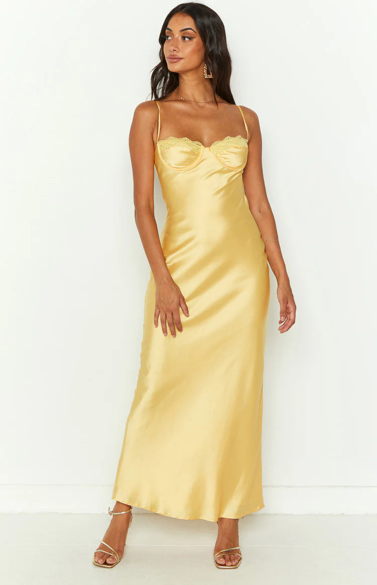 Mariana Yellow Lace Bust Midi Dress - US 6 | Beginning Boutique Exclusive Mariana Yellow Lace Bust Midi Dress - US 6 | Beginning Boutique Exclusive