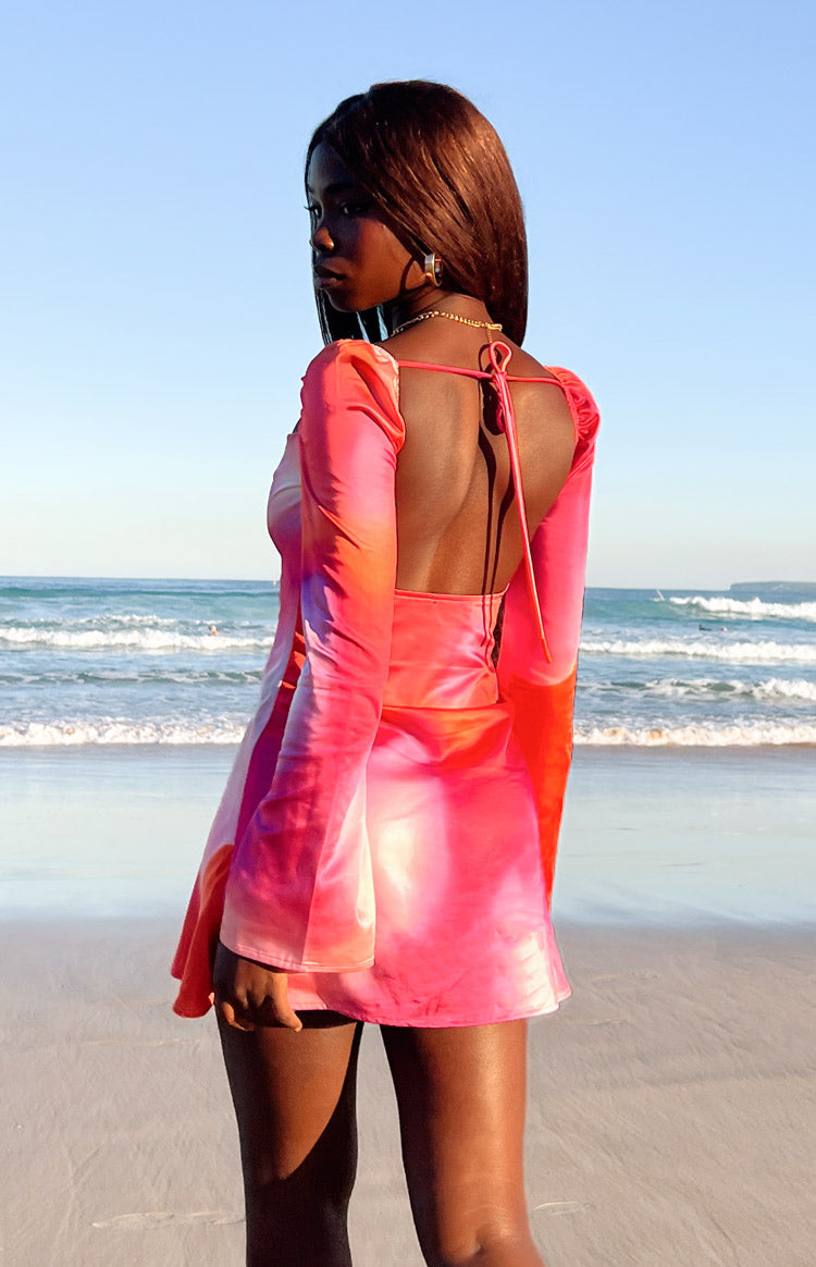 Marienne Pink Print Long Sleeve Mini Dress Image