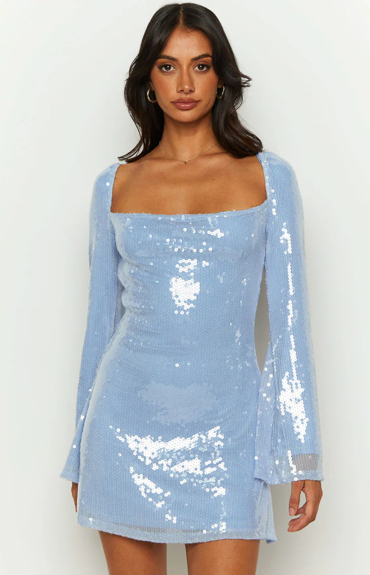 Marienne Blue Sequin Mini Dress - US 16 | Beginning Boutique Exclusive Marienne Blue Sequin Mini Dress - US 16 | Beginning Boutique Exclusive