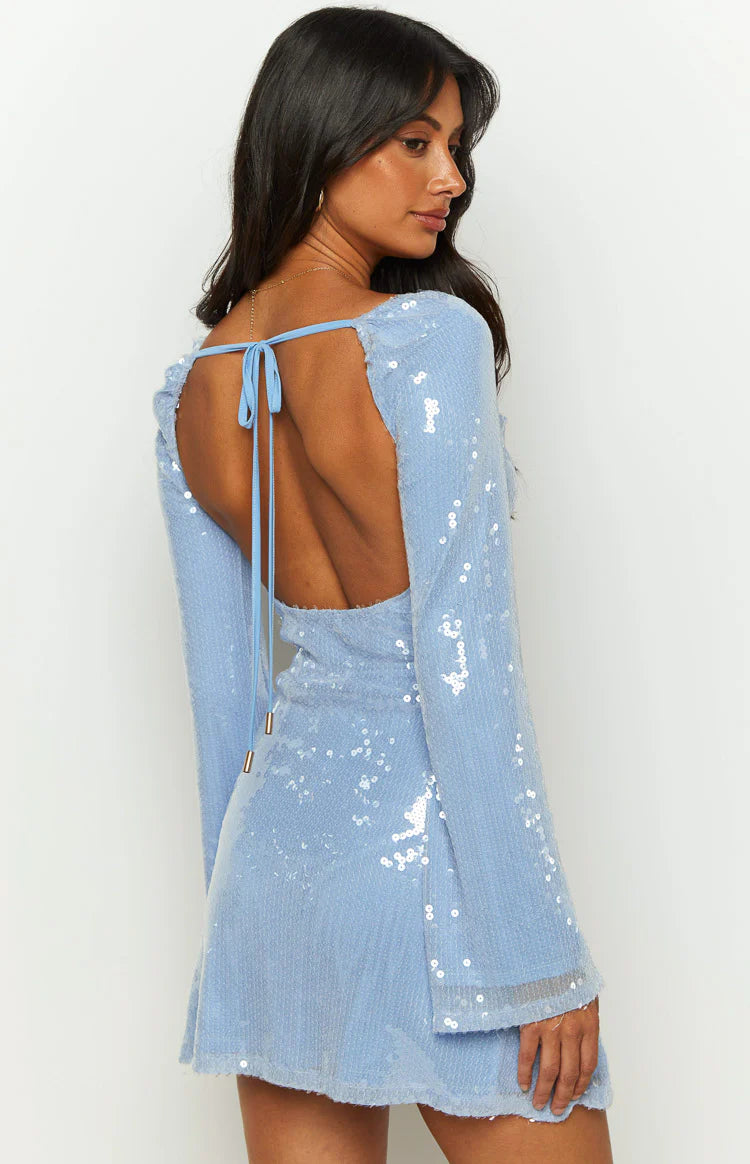 Marienne Blue Sequin Mini Dress - US 16 | Beginning Boutique Exclusive Marienne Blue Sequin Mini Dress - US 16 | Beginning Boutique Exclusive