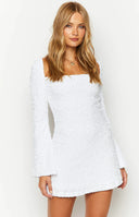 Marienne White Velvet Sequin Long Sleeve Mini Dress