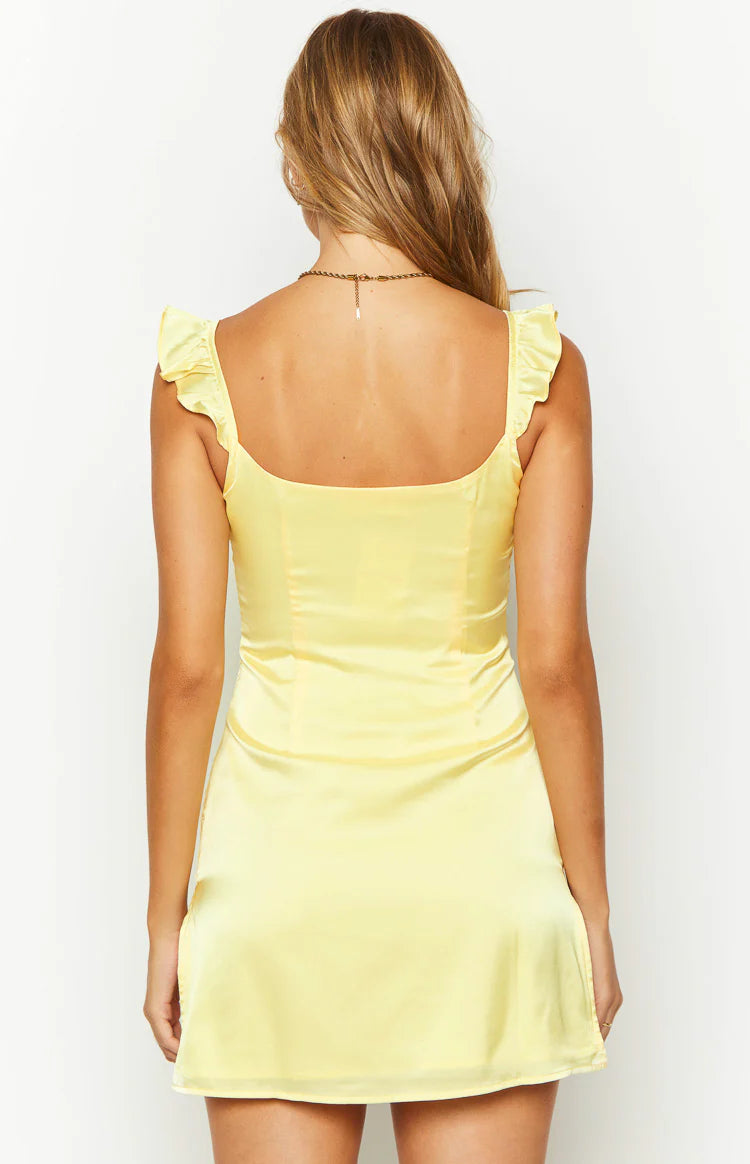 Marigold Muse Yellow Satin Mini Dress - 10 Marigold Muse Yellow Satin Mini Dress - 10