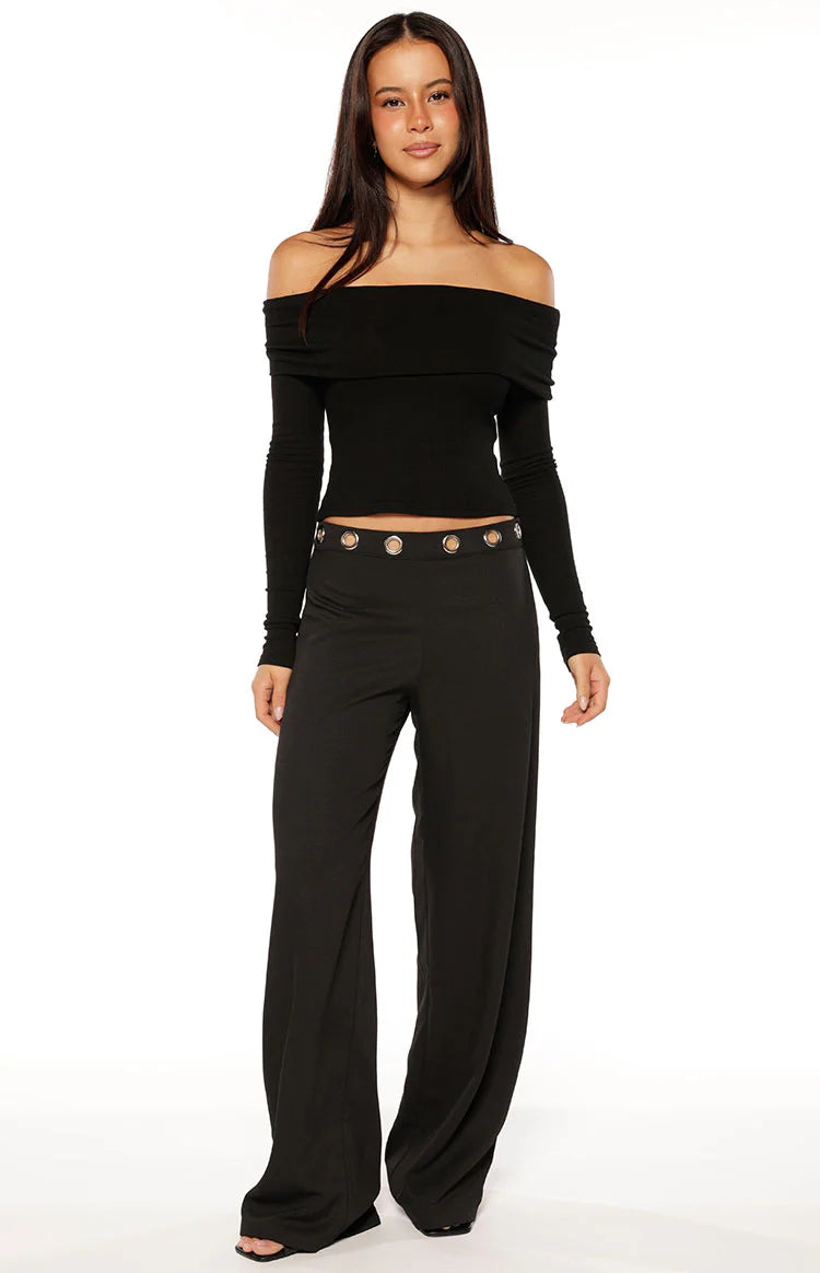 Marlin Black Off Shoulder Long Sleeve Top