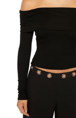 Marlin Black Off Shoulder Long Sleeve Top Image