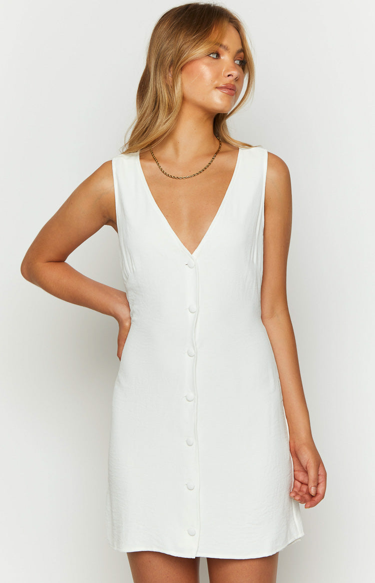 Maurice White Button Up Mini Dress - US 12 | Beginning Boutique exclusive Maurice White Button Up Mini Dress - US 12 | Beginning Boutique exclusive