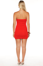 Mazzy Red Strapless Crochet Floral Mini Dress Image