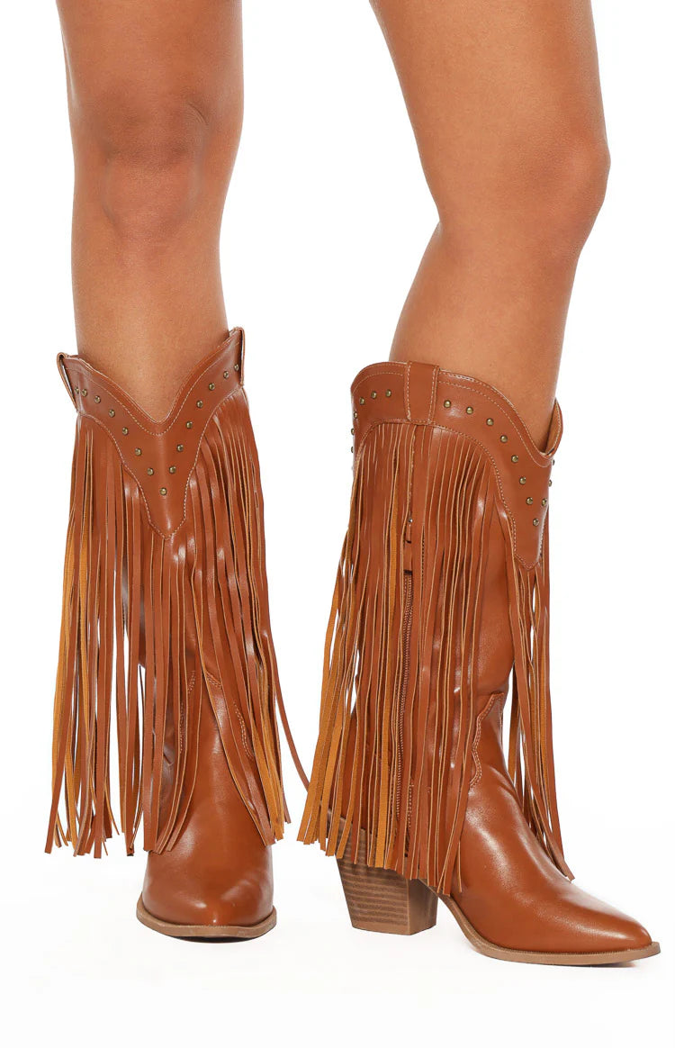 Meadow Tan Fringe Cowboy Boots Image