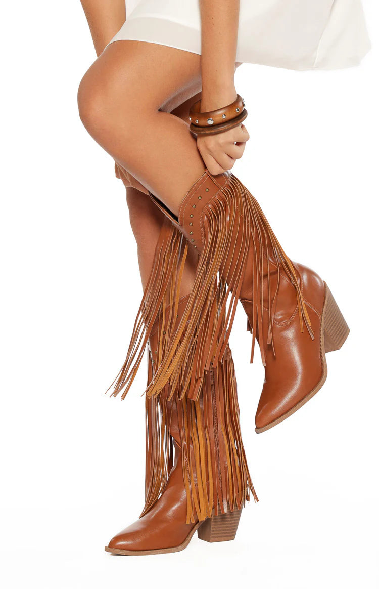 Meadow Tan Fringe Cowboy Boots Image