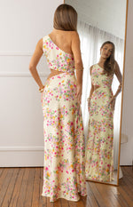 Mellick Yellow Bloom Satin Maxi Dress Image