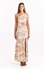 Mellick Yellow Bloom Satin Maxi Dress Image