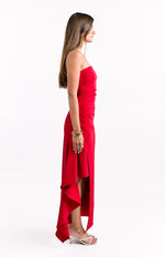 Merlo Red Crepe Strapless Formal Maxi Dress Image