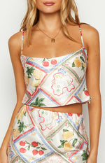 Milliana White Satin Roma Print Crop Top Image