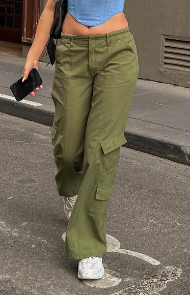 Millie Khaki Low Rise Cargo Trousers | Beginning Boutique US