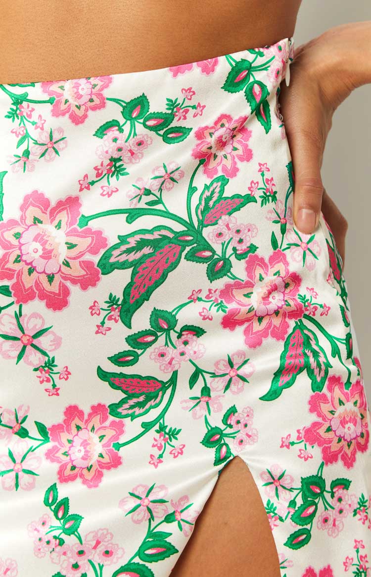 Miranda White Floral Satin Mini Skirt Image