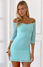 Mirella Blue Off Shoulder Mesh Mini Dress
