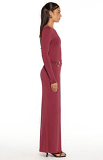 Misaki Burgundy Long Sleeve Wrap Maxi Dress Image