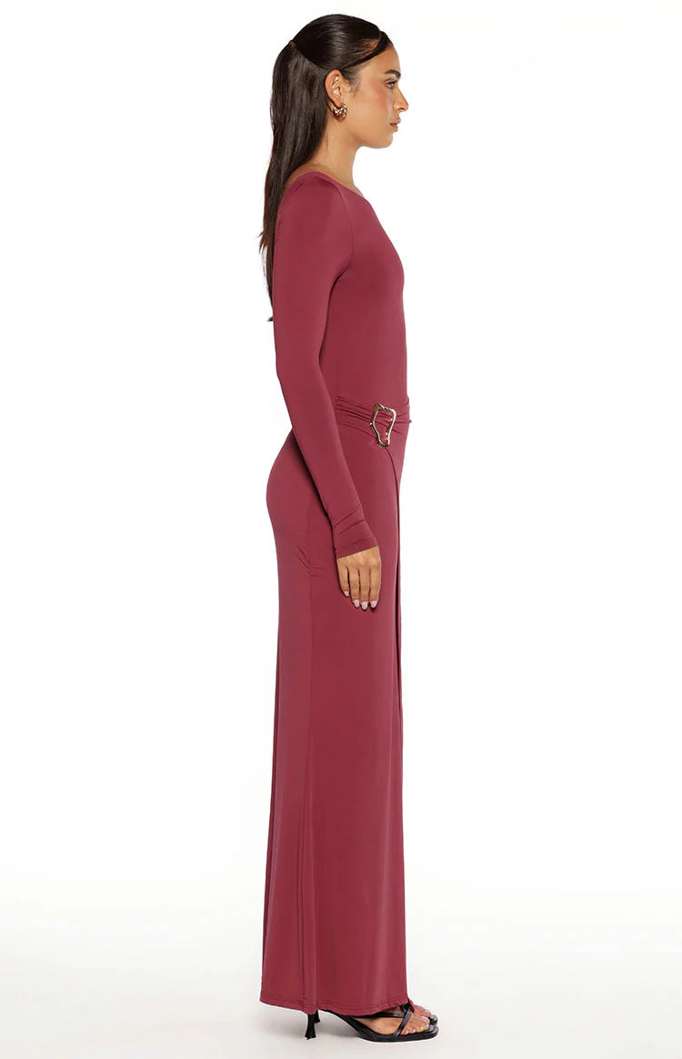 maxi burgundy dress women Misaki Burgundy Long Sleeve Wrap Maxi Dress