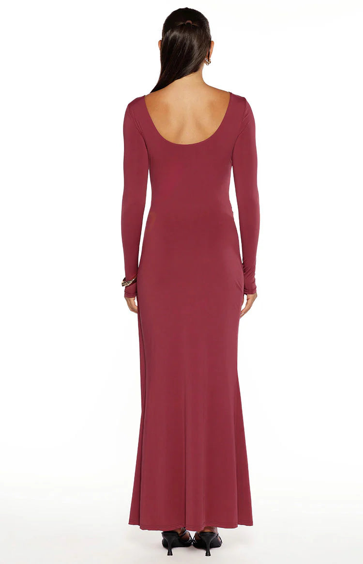 burgundy wrap dress maxi Misaki Burgundy Long Sleeve Wrap Maxi Dress