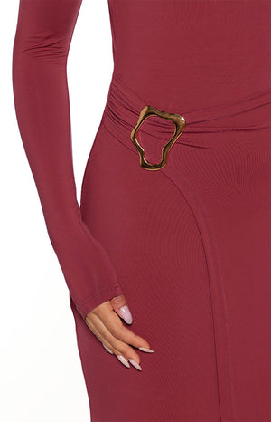 Misaki Burgundy Long Sleeve Wrap Maxi Dress