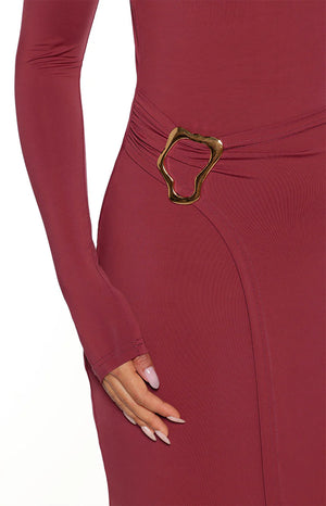 Misaki Burgundy Long Sleeve Wrap Maxi Dress