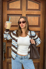 Misha Brown and Blue Stripe Button Down Cardigan