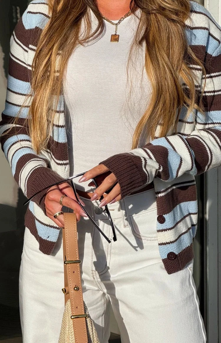 Misha Brown and Blue Stripe Button Down Cardigan