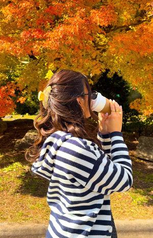 Mollie Navy Stripe Knit Zip Sweater