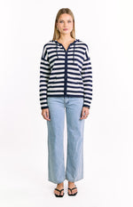 Mollie Navy Stripe Knit Zip Sweater Image