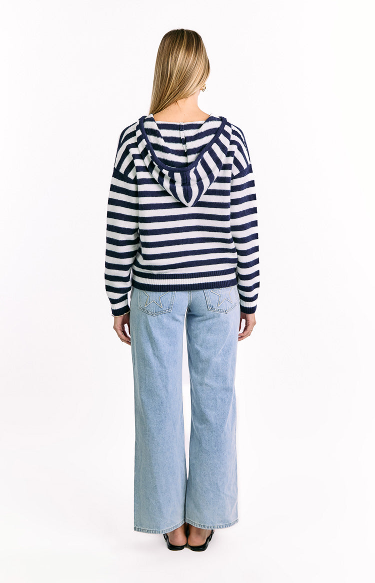 Mollie Navy Stripe Knit Zip Sweater Image