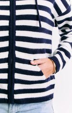 Mollie Navy Stripe Knit Zip Sweater