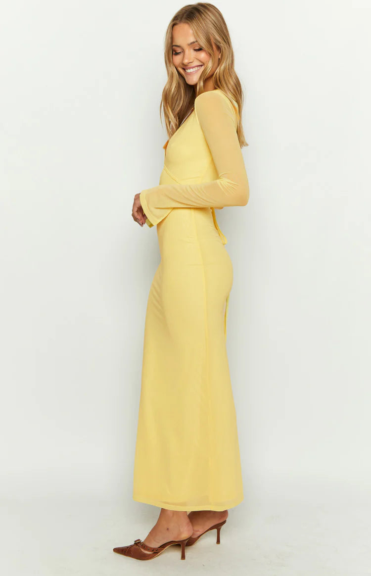 yellow form fitting dress Estella Corset Midi Dress