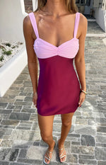Morgan Burgundy Contrast Satin Party Mini Dress