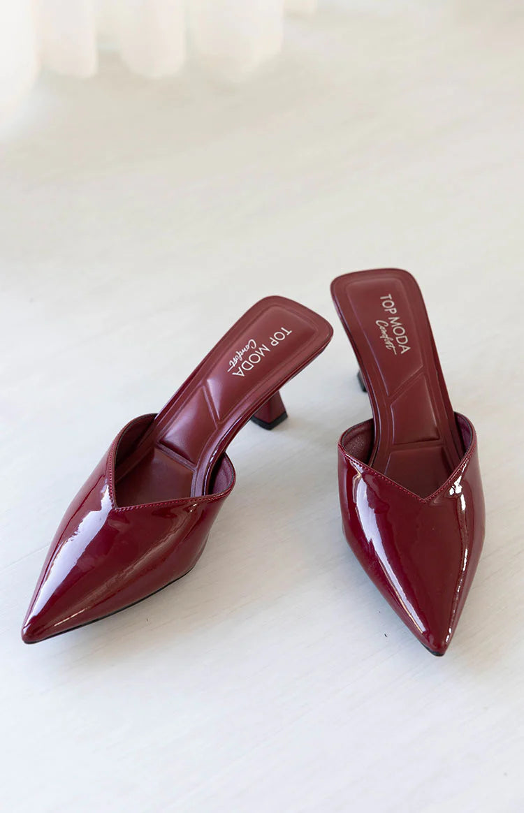 Morley Cherry Red Patent Mule Heels | Beginning Boutique US