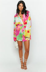 Moscow Floral Print Long Sleeve Button Up Mini Shirt Dress Image
