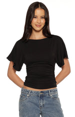 Muriel Black Ruched Waist Jersey Top Image