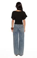 Muriel Black Ruched Waist Jersey Top Image