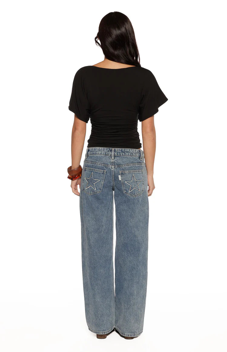 Muriel Black Ruched Waist Jersey Top Image